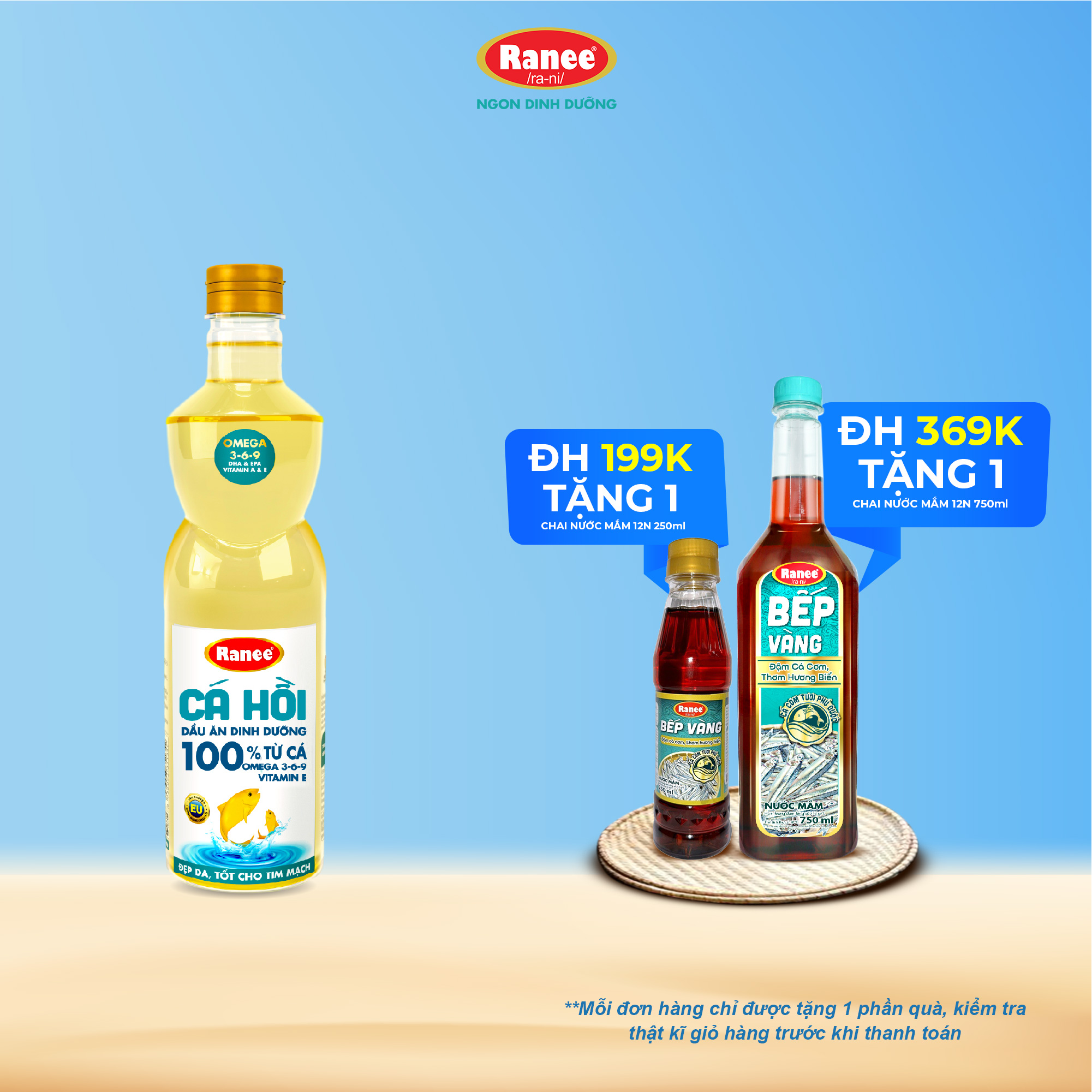 Dầu ăn Dinh Dưỡng Ranee Cá Hồi 950ml hoặc 1lit