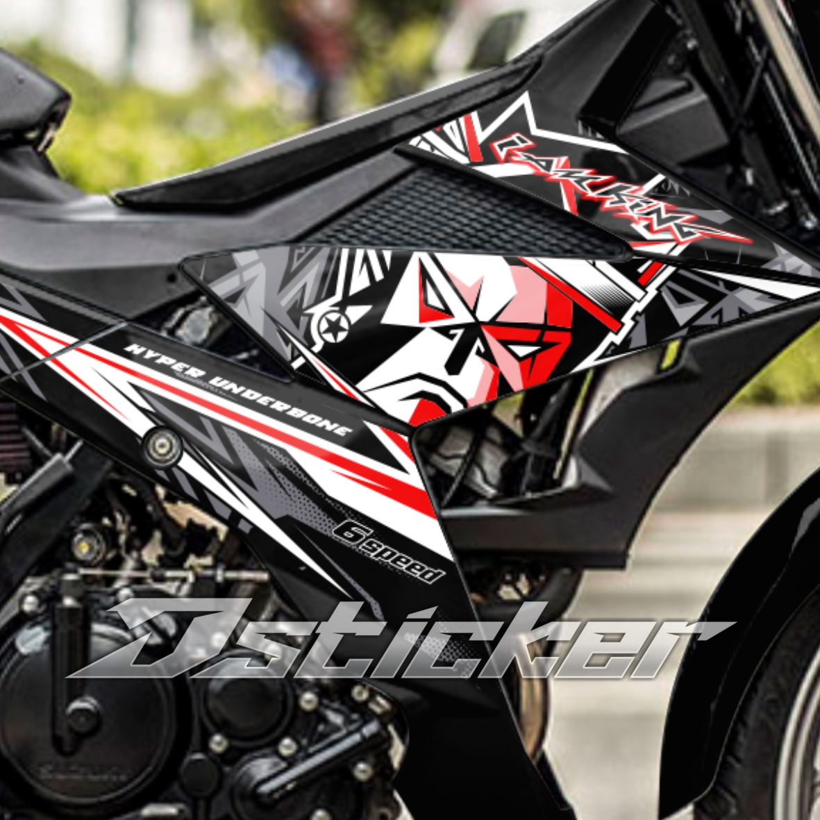 Tem KingDrag - Satria ( Raider ) - tem đỏ rời dán xe đen