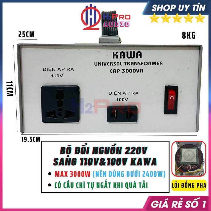Đổi Nguồn 220V Sang 110V-100V 3000W Kawa Hoặc Đổi Ngược Nguồn 110V Sang 220V Cao Cấp-Dùng Cho Máy Dưới 2400W-H2Pro Audio
