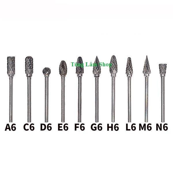 10 mũi mài khắc bosai gỗ nhưa sắt cao cấp chân 3 đầu 6mm (3x6mm)- mũi phay - mũi trạm trổ gỗ nhưa sắt - Bộ 10 mũi mài hợp kim vonfram siêu cứng