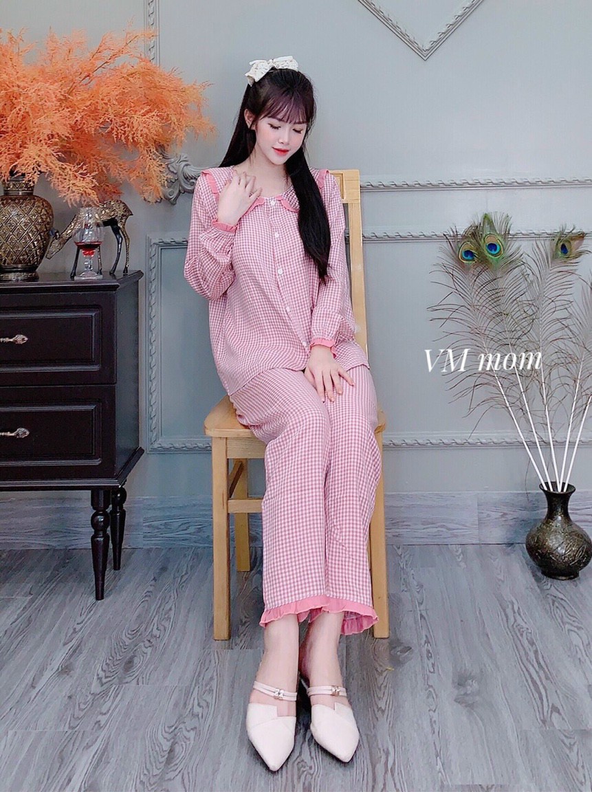 Bộ đồ bầu tiểu thư chất đũi mềm mát cho mẹ bầu