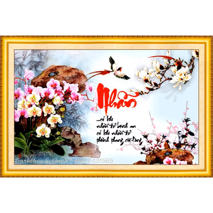 Tranh đính đá - Tranh thêu chữ thập chữ nhẫn hoa lan LV3336, LV175: 75*50cm - tự đính