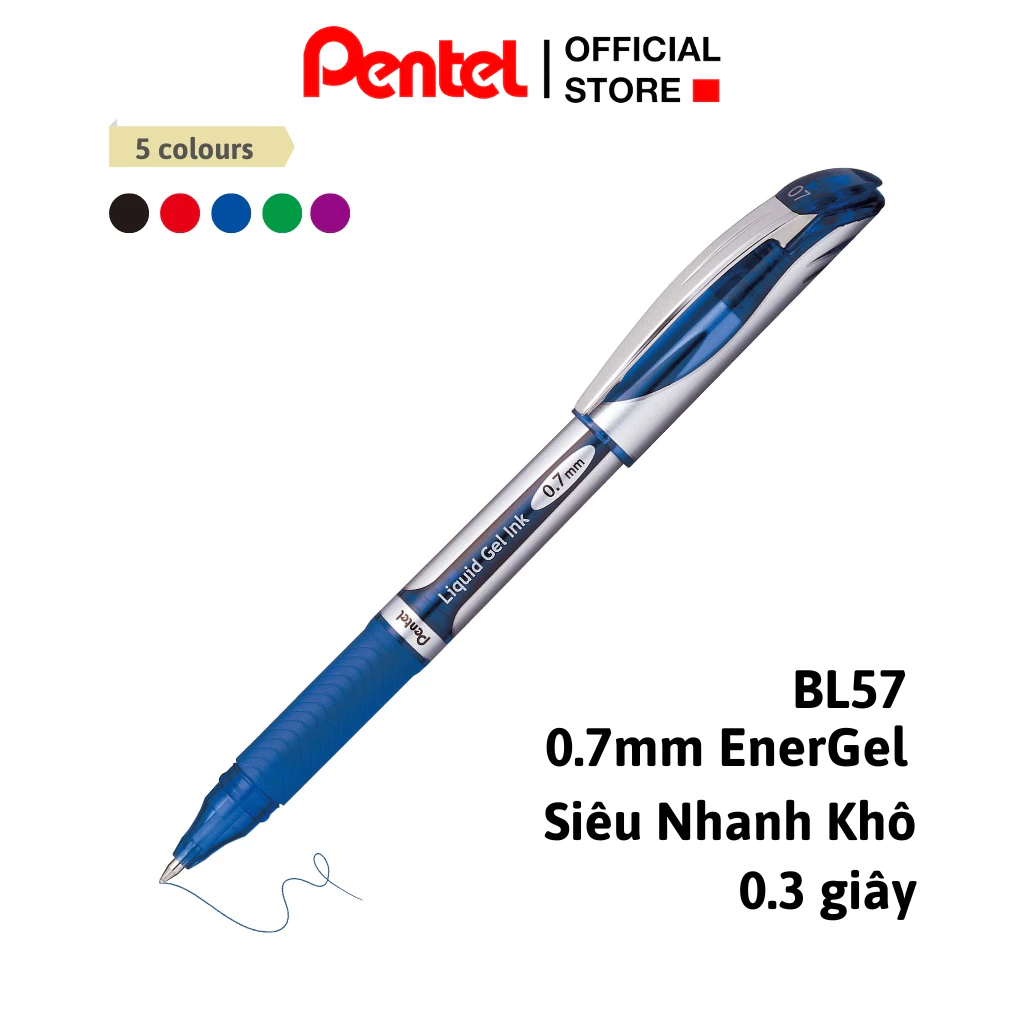 Bút Bi Nước Kí Tên Mực Gel Pentel BL57 Chính Hãng Ngòi 0.7mm Mực Xanh
