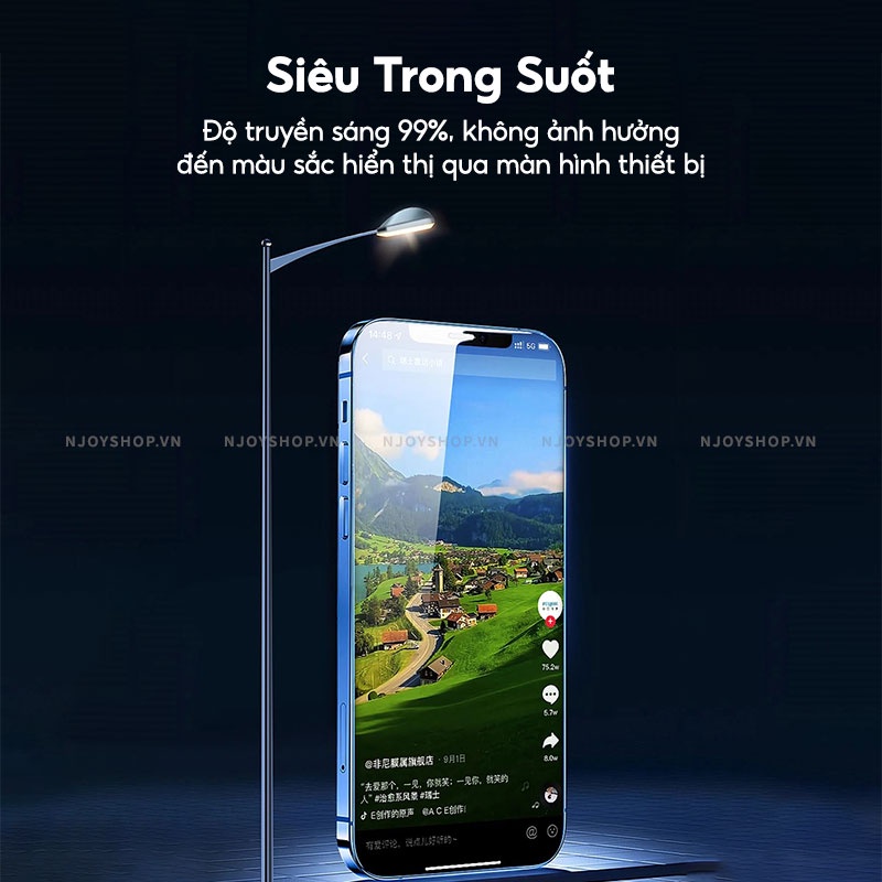 Kính Cường Lực Chống Trộm Kèm Khung Hỗ Trợ Tự Dán Chống Trầy Xước Độ Cứng 9h iPhone 11 12 13 14 15 Pro Max Njoyshop