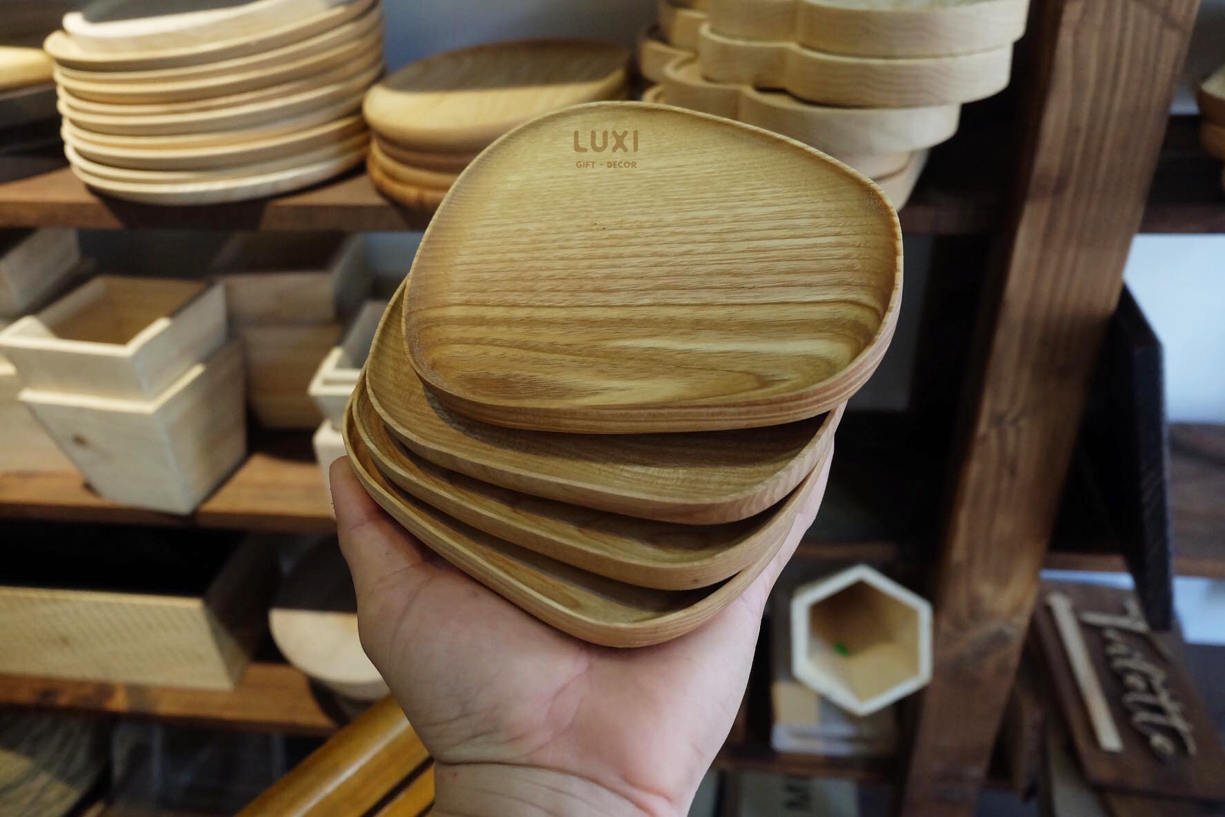 Khay gỗ lệch nhỏ (decor 05) - LUXI decor