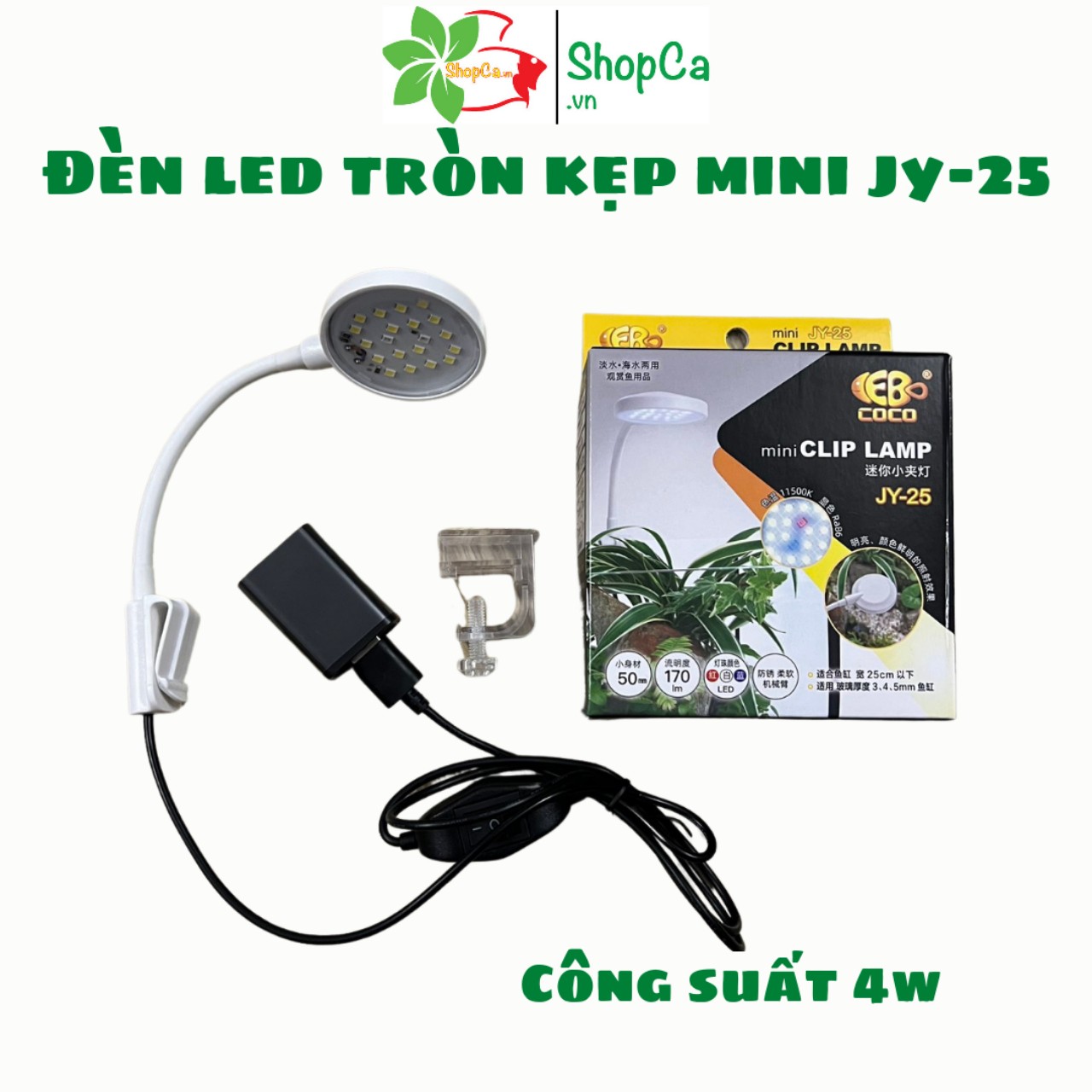 Đèn led kẹp hồ cá bể tròn mini màu trắng đen Clip Lamp JY-25
