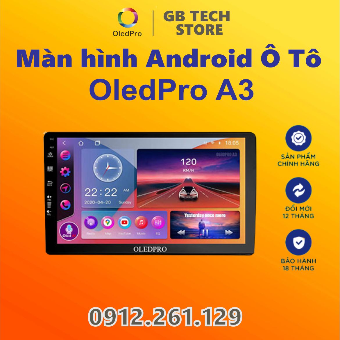 Màn Hình Android OLED PRO A3 New ram 2gb-rom 32gb chips 4 nhan manh mẽ