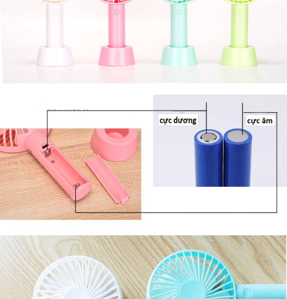 Quạt mini cầm tay, quạt sạc tích điện USB (giao màu ngẫu nhiên, có đế tặng kèm)
