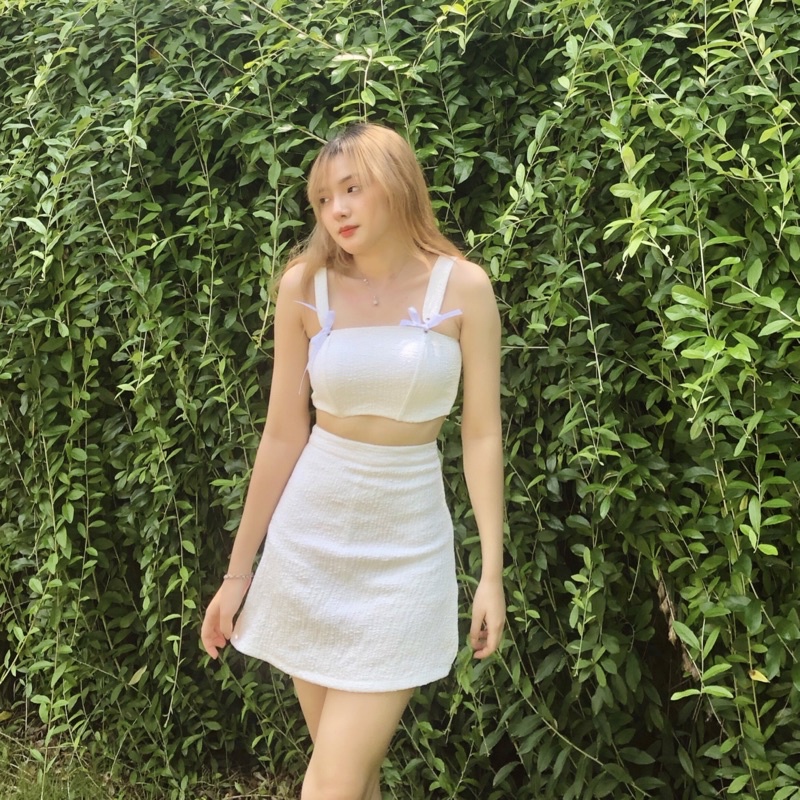 Set croptop corset thắt nơ + chân váy A (có tách lẻ) [Shi.Lingerie]