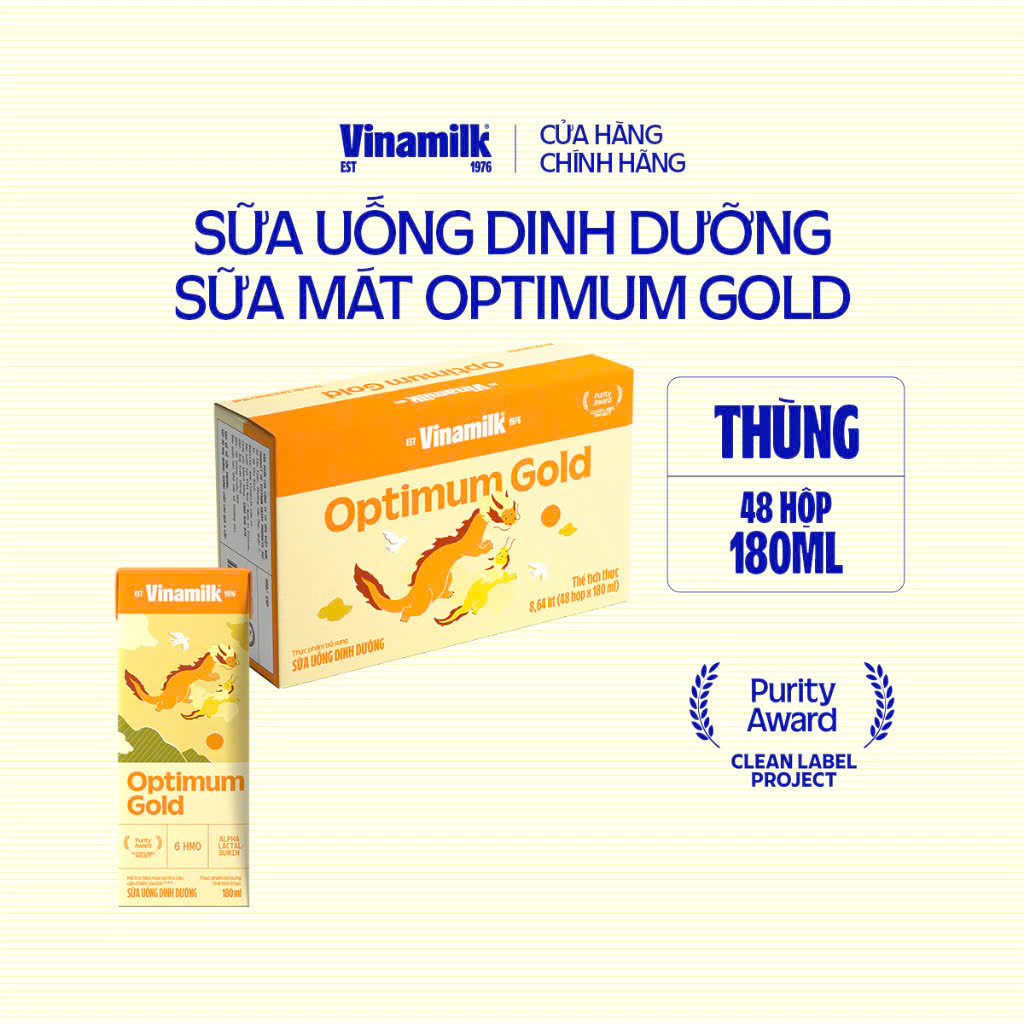 (Expiration Date September 2026) (with Points Card) Box of 24/48 Boxes of Vinamilk Optimum Gold Ready-To-Drink Milk Powder 180ml.