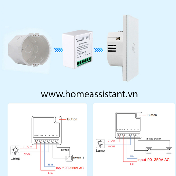 Module Công Tắc Wifi Tuya 16A Hỗ Trợ Công Tắc Cơ MC16