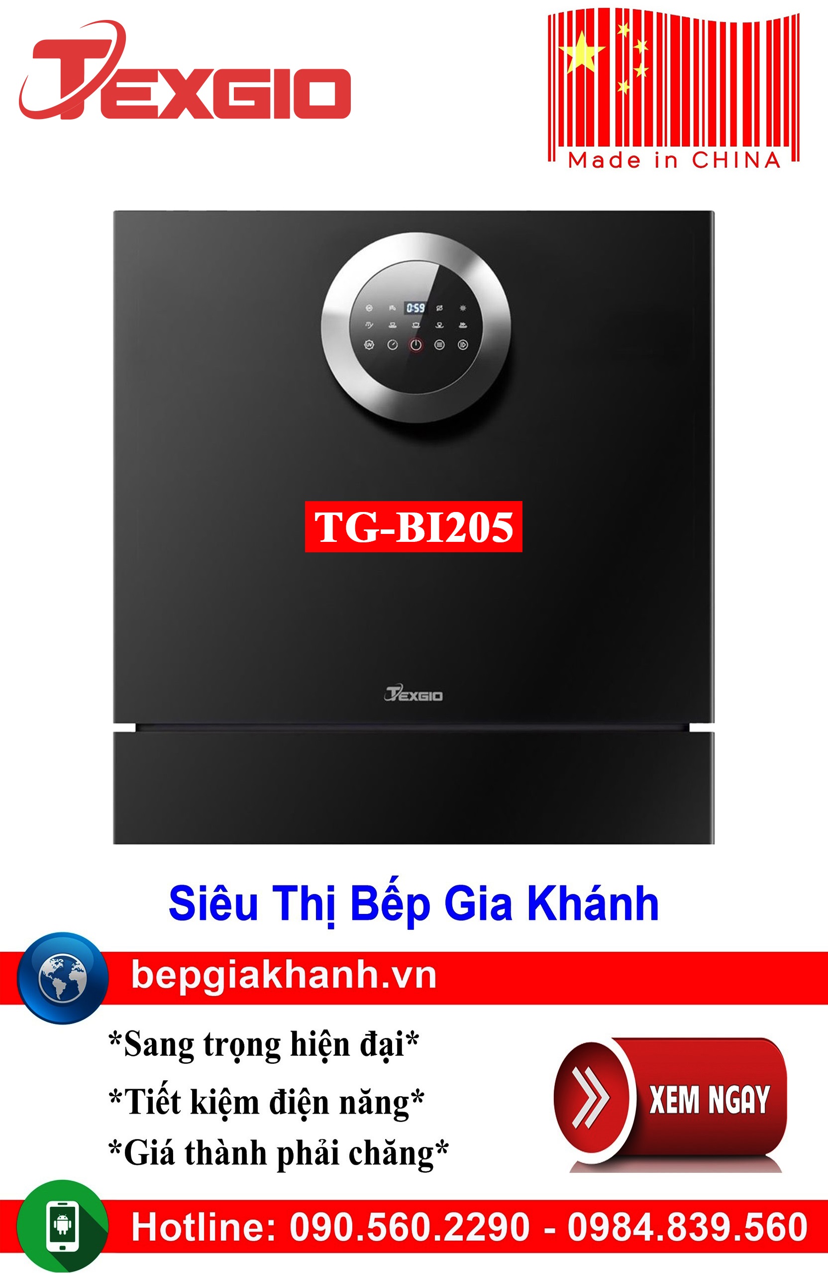 Máy rửa bát 8 bộ Texgio TG-BI205 sản xuất Trung Quốc, máy rửa chén, máy rửa chén bát, máy rửa bát, máy rửa bát giá rẻ, may rua bat, may rua chen, may rua bat gia re