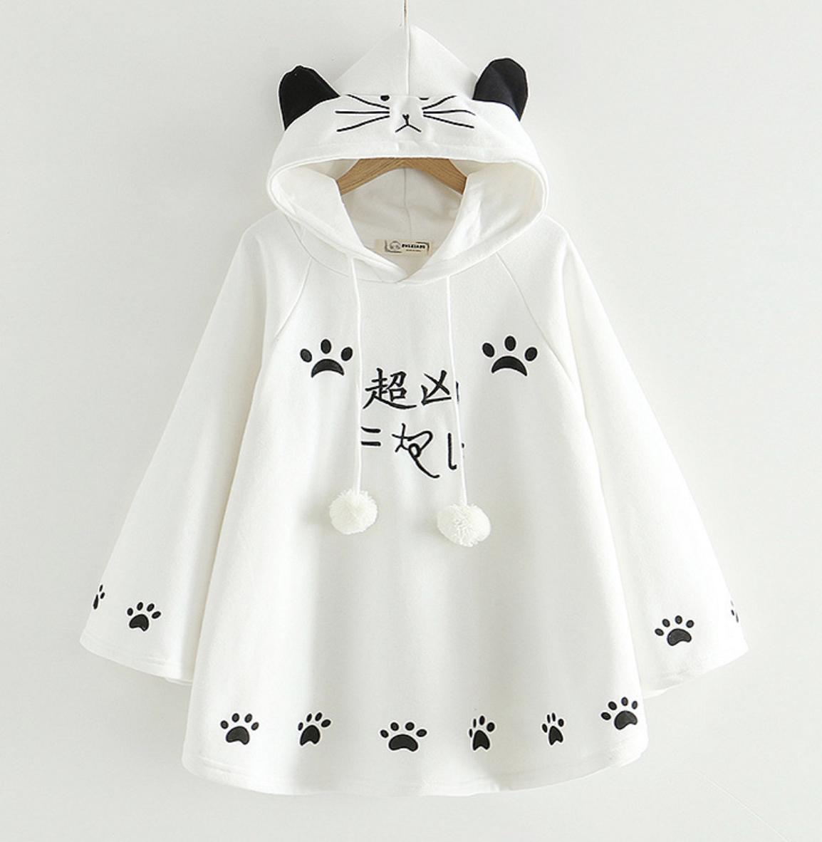 Giảm 29 %】 Áo khoác hoodie nữ thêu hình mèo tai mèo form rộng LTTA2603 ( Trắng) BEAUTYSALES