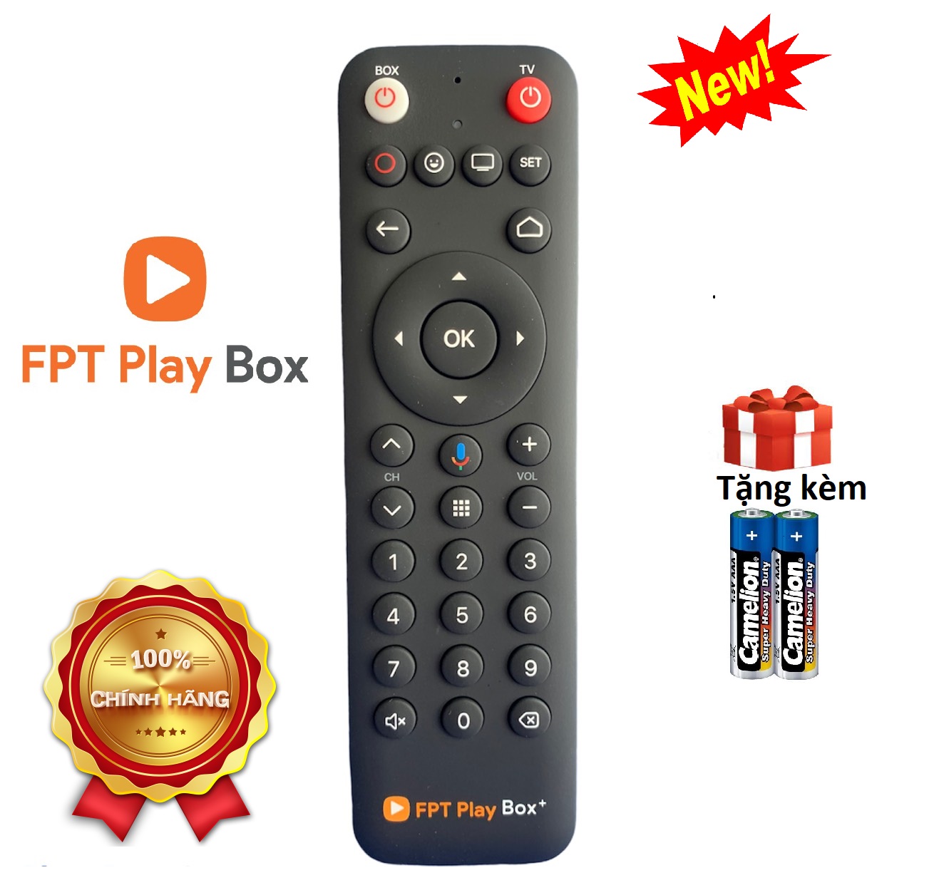 Điều khiển đầu fpt play box giọng nói dùng chung box 2018/19/20 - tặng kèm pin, bh 6 tháng