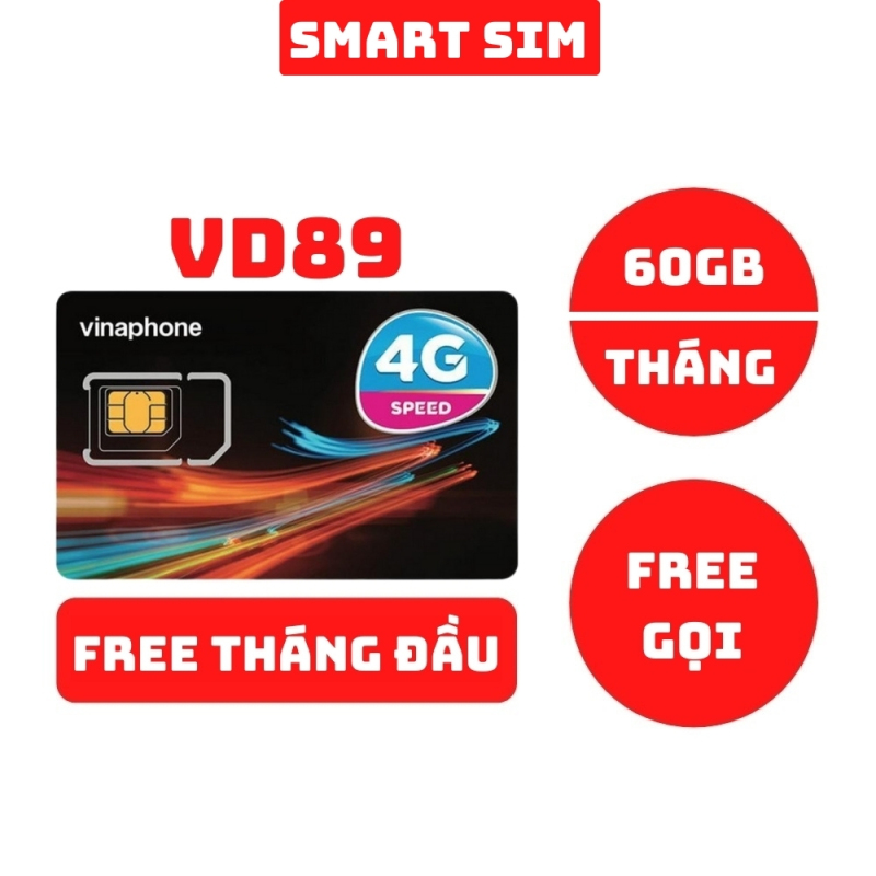 Sim 4G Vinaphone VD89 miễn phí tháng đầu tặng 60GB data mỗi tháng, miễn phí gọi nội mạng và 50 phút ngoại mạng - Smart Sim HC