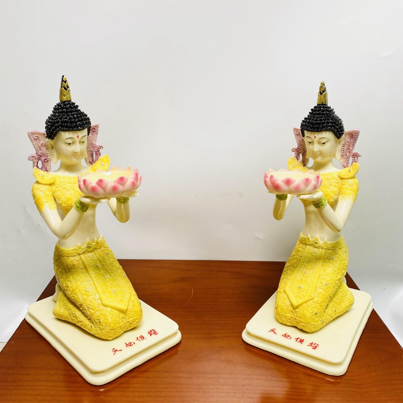 Cặp tượng cô tiên dâng nến, cô tiên dâng đèn sử dụng trên ban thờ phật, thần tài, ban gia tiên