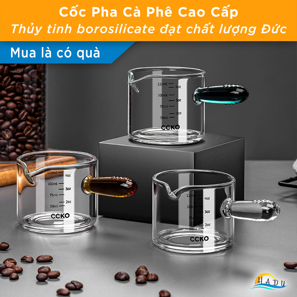 Cốc Pha Cà Phê, Trà Bằng Thủy Tinh Borosilicate CCKO 150ml, Ly/Tách Chịu Nhiệt -20°C đến 150°C, Chống Sốc Nhiệt, Có Tay Cầm, Cao Cấp