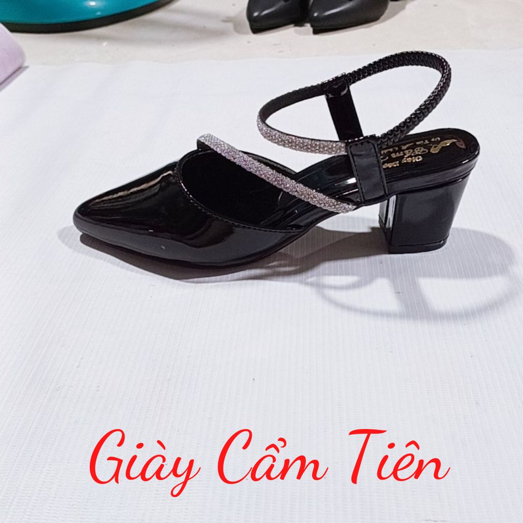 Giày sục bít mũi nữ cao gót ( big size) size 33-43  gót  3cm,5cm  đính đá (ảnh thật )