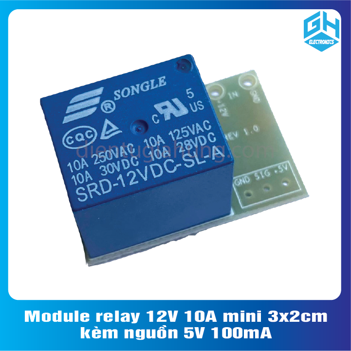 Module relay 12V 10A mini 3x2cm - kèm nguồn 5V 100mA