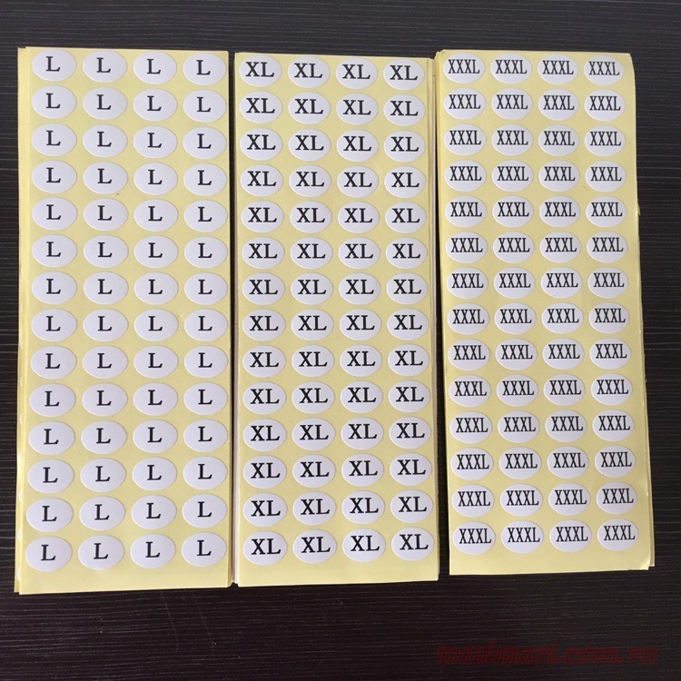 Decal size dán, size số dán mác quần áo