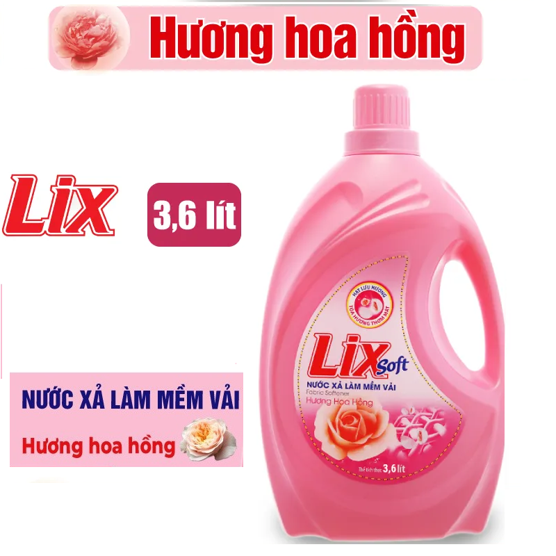 Nước xả làm mềm vải Lix soft 3.6 lít hương Hoa Hồng - Lixco Việt Nam