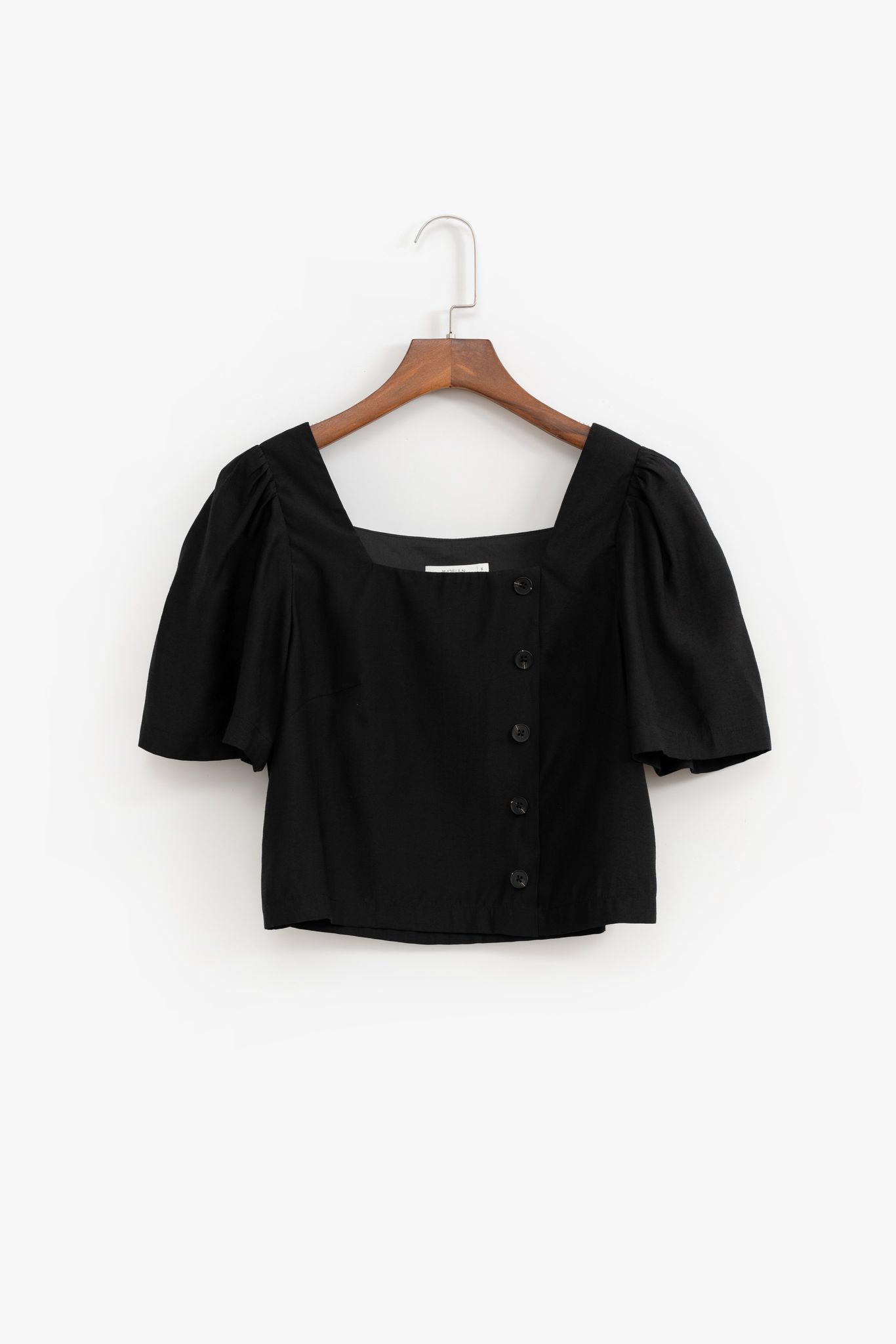 Áo sơ mi croptop MADELEN dáng cổ vuông đen