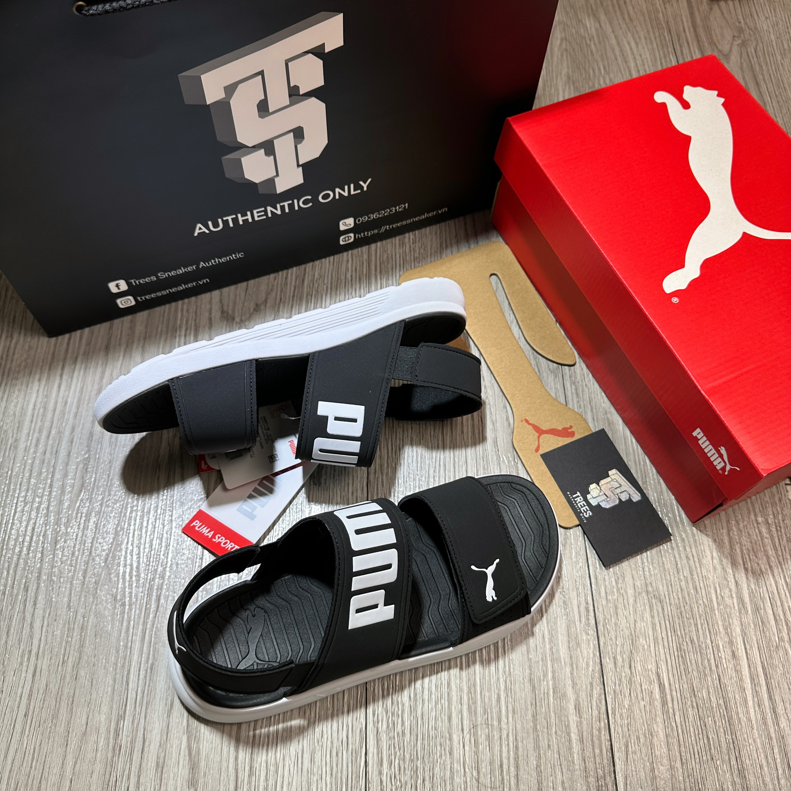 [PUMA XẢ KHO SALE TO] Giày PUMA BACKSTRAP SANDALS BLACK WHITE 385971 02 Full Box Tag Auth