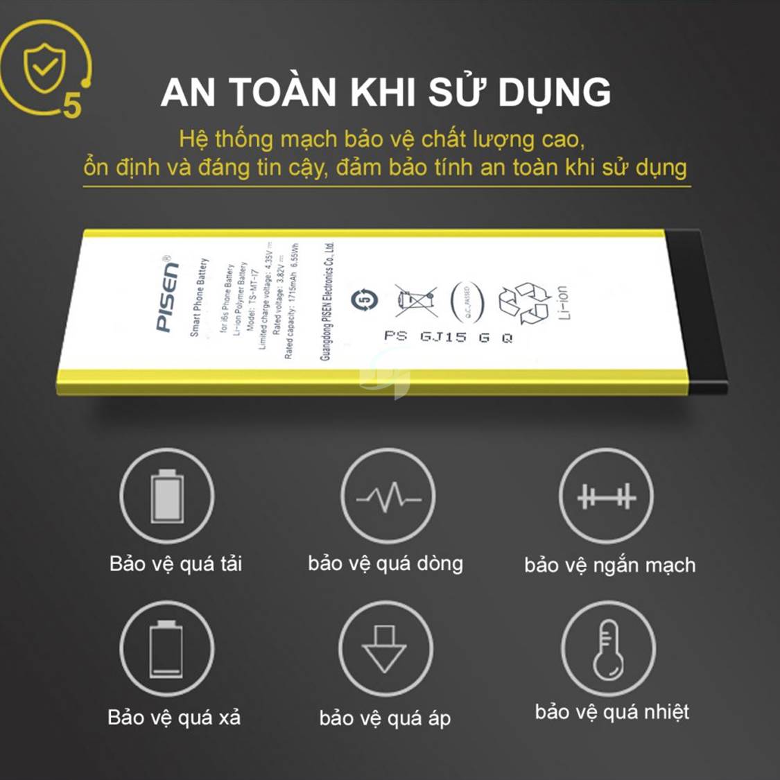 Pin Pisen cho Iphone 5S 1560mAh chuẩn 3C Easy certificate