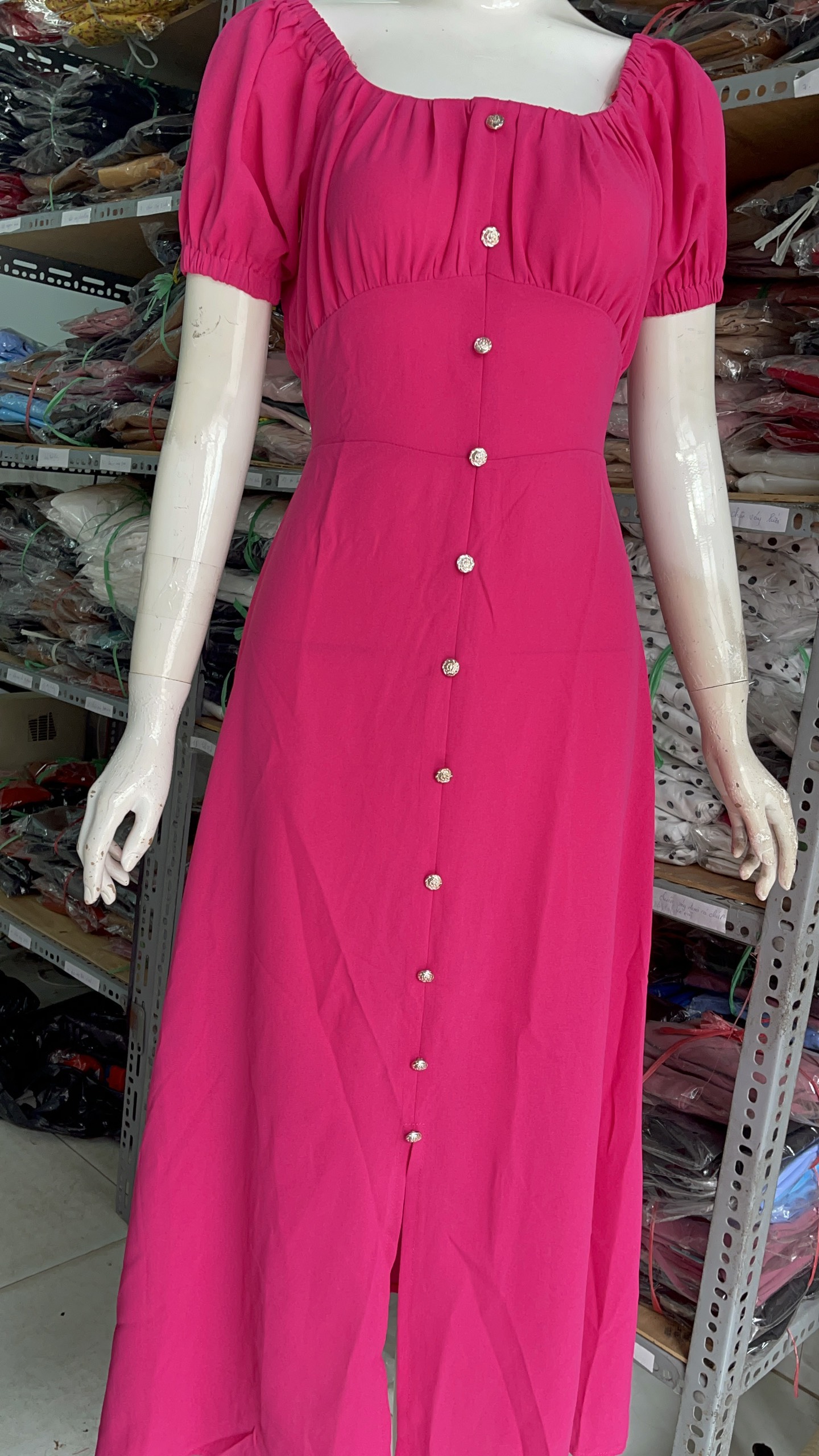 ĐẦM MAXY CỔ VUÔNG TAY PHỒNG SAN CHẢNH