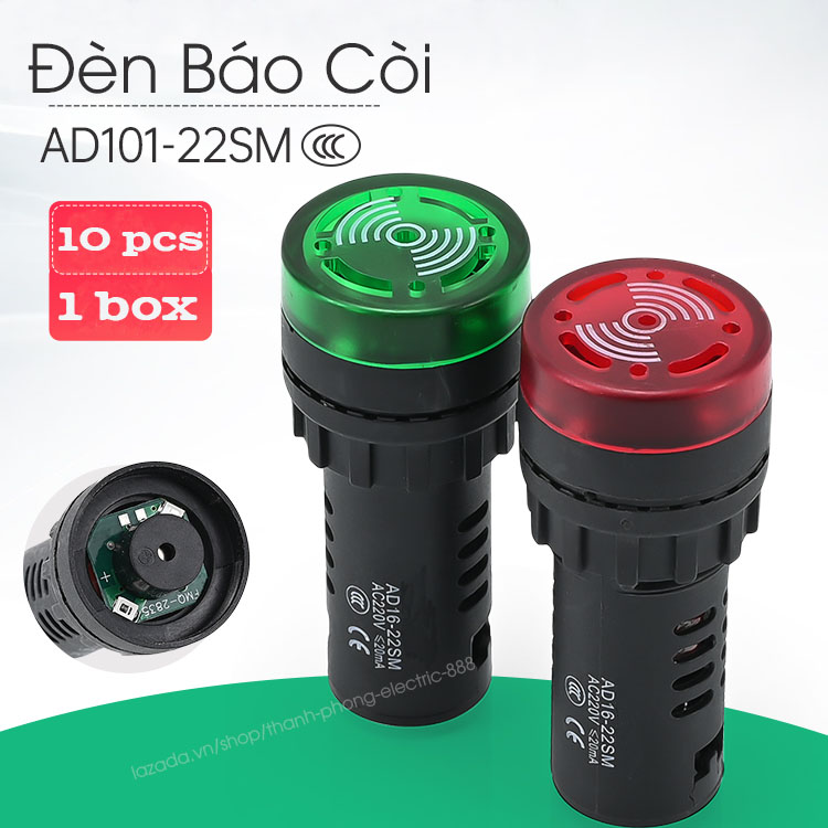 Đèn báo còi phi 22mm ad16-22sm đèn led có còi 220v