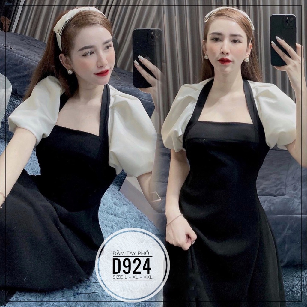 Đầm big size midi phối màu đen trắng