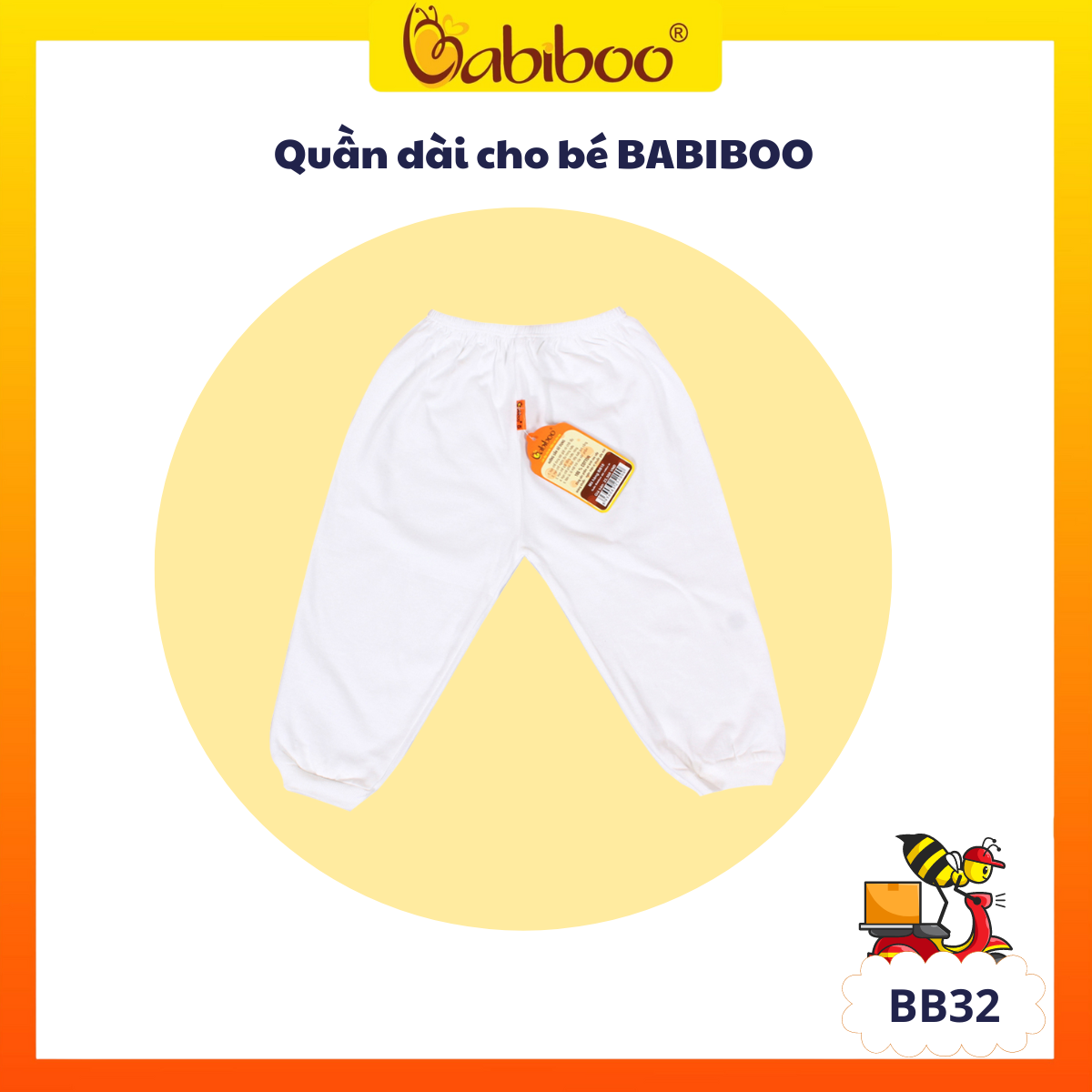 Sơ sinh - Quần sơ sinh dài mặc bỉm trắng trơn BABIBOO - BB32