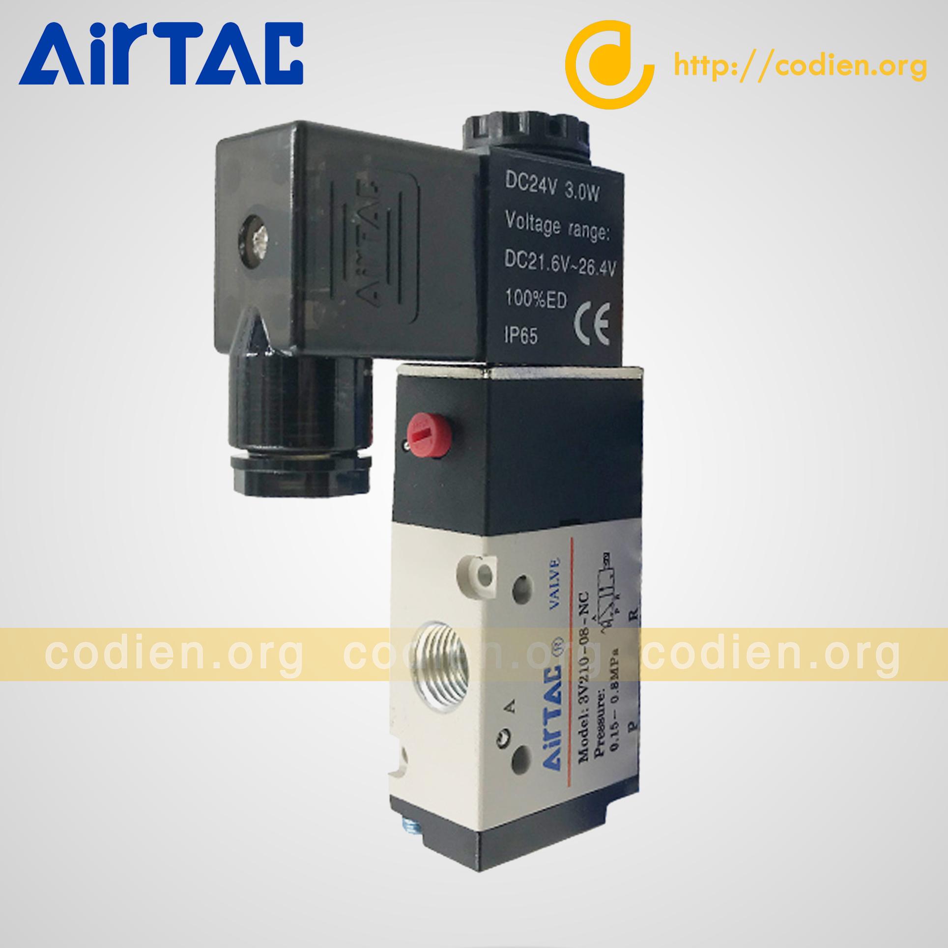 Van điện từ, van khí nén Airtac 3V210-08 cuộn hút 220V 24V