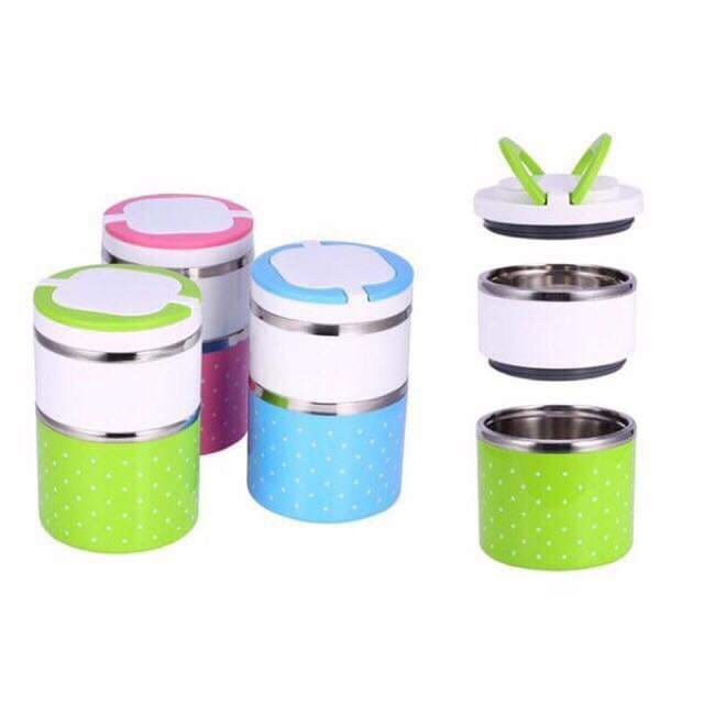 [HCM]Cà Mên Chấm Bi Ruột INOX 2-3 Ngăn Size 14cm