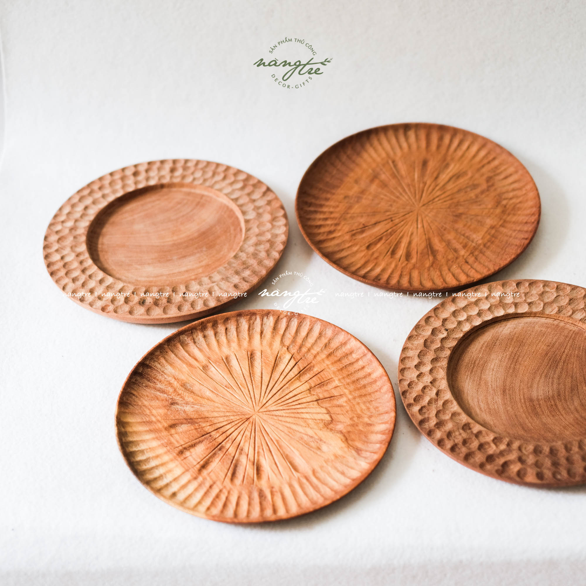 Đĩa gỗ đỏ/Đĩa gỗ tròn decor 25cm