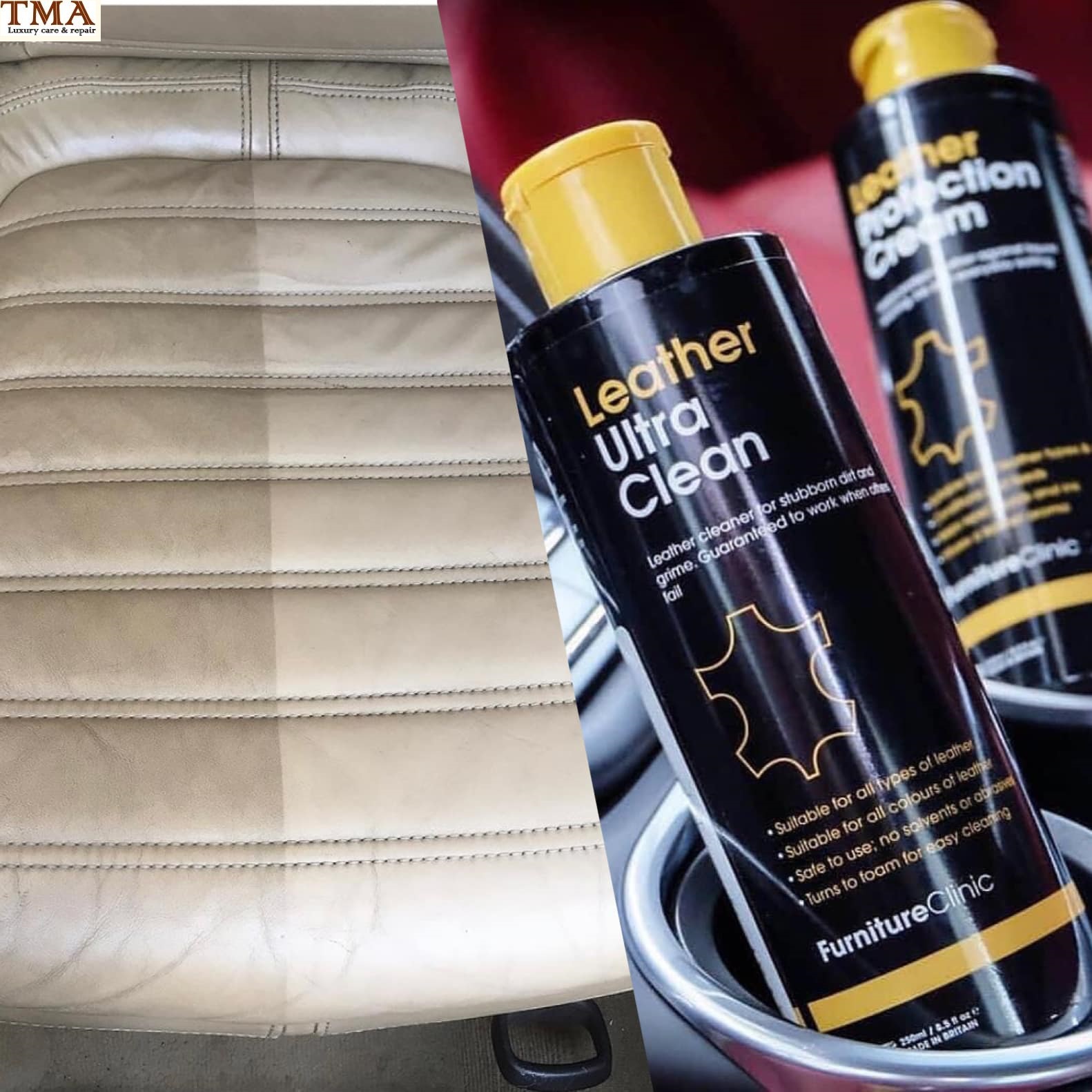 Vệ sinh ghế sofa da hãng Furniture Clinic nước Anh an toàn cho chất liệu da thật - Leather Ultra Clean 500ml