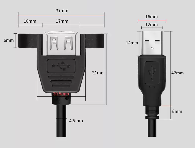 Dây Cáp USB Đực Sang USB Cái Bắt Vít (Không Kèm Ốc)