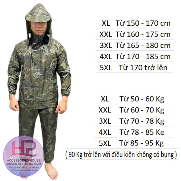Bộ Quần Áo Mưa Vải Dù Rằn Ri Từ 50-95kg 2 Khóa Chống Rách Chống Nước ...