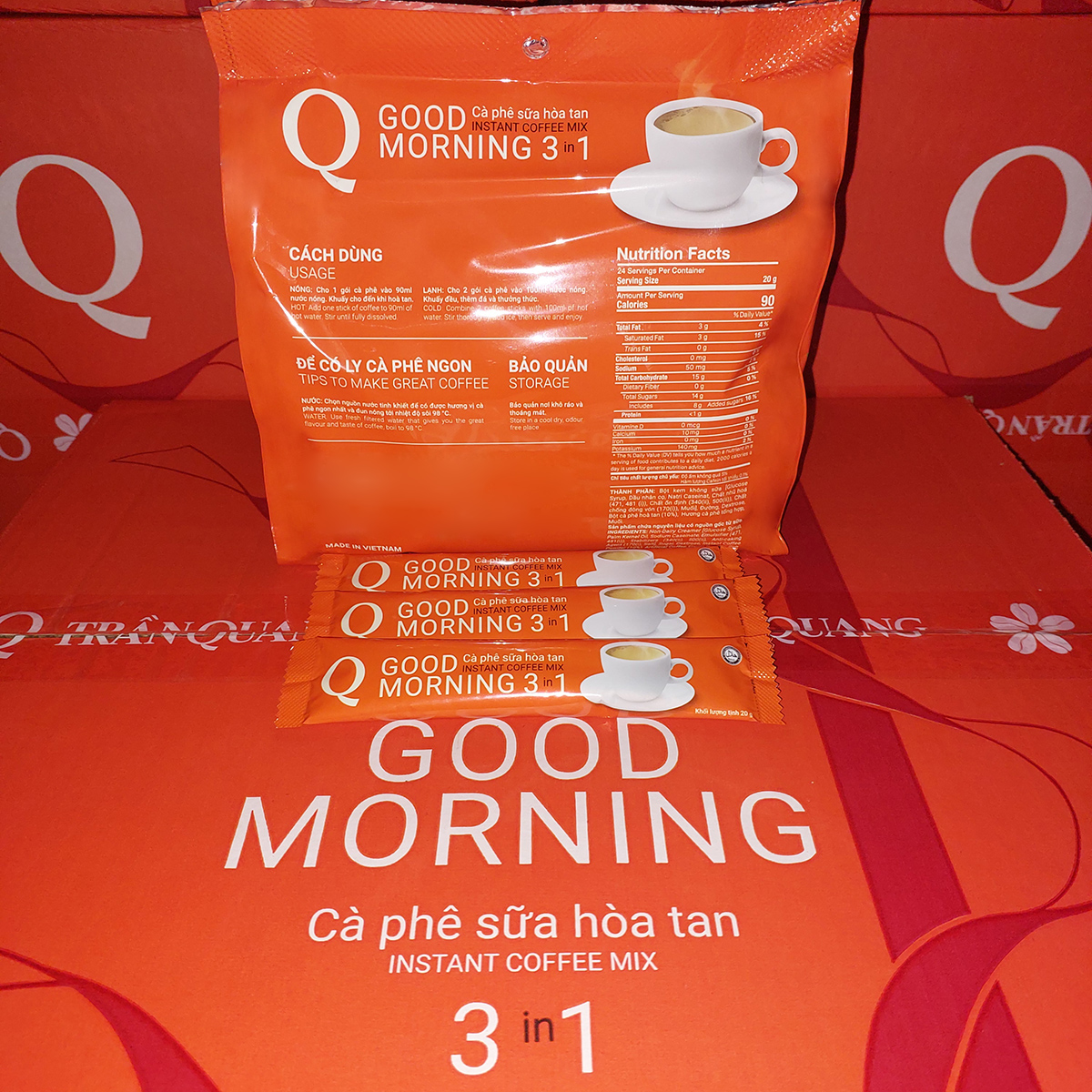 Cà phê sữa hòa tan Good morning Trần Quang bịch 480g (24 gói dài 20g) Mẫu Xuân 2025