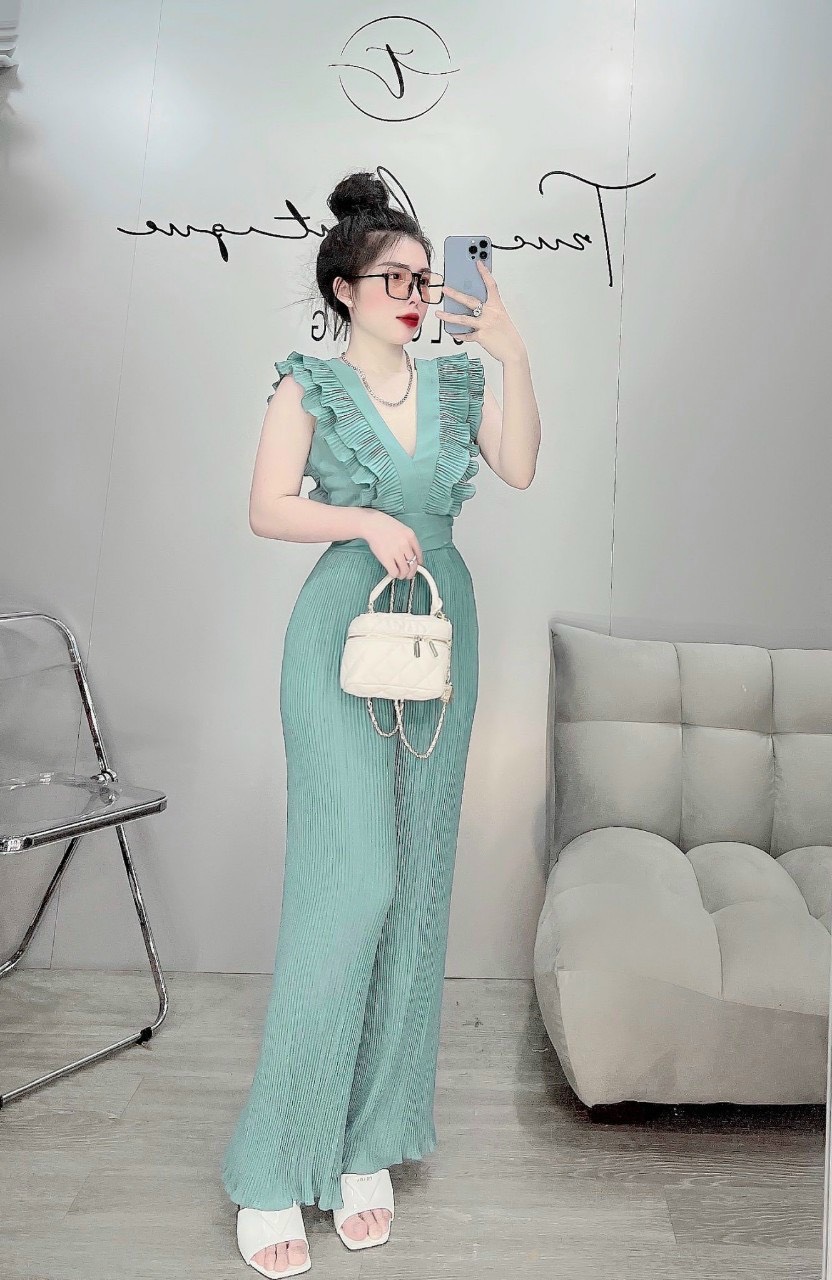 Jum dập ly dài cổ V bèo chất voan lụa có lót 40 - 55kg