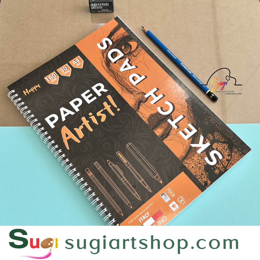 Sổ vẽ phác thảo happy paper artist a4 160gsm - sổ tay vẽ chì sổ vẽ phác họa và marke