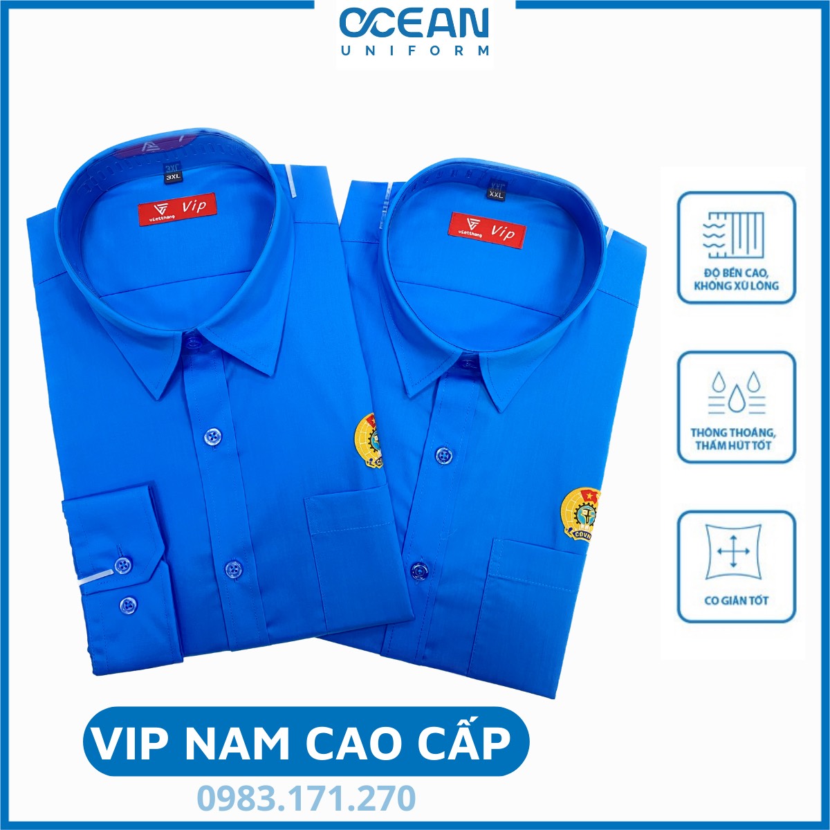 Áo công đoàn việt nam sơ mi nam dài tay cao cấp,chất liệu pangzim hàn quốc,logo sắc nét