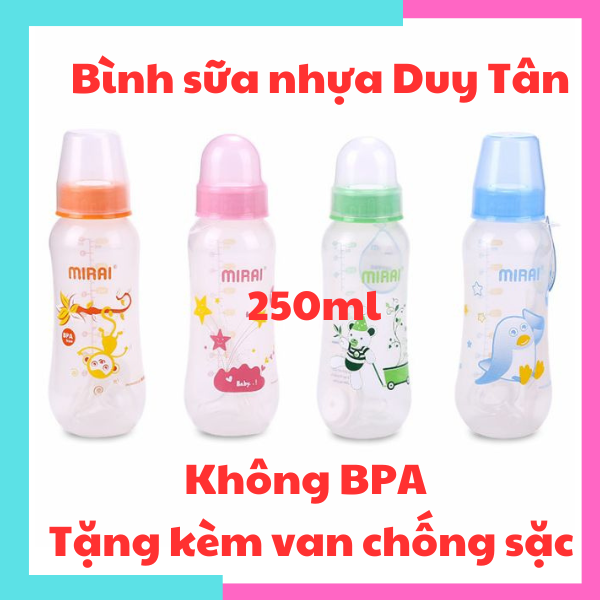 Bình sữa Mirai cho bé, bình sữa nhựa Duy Tân với núm vú siêu mềm, chống sặc, chống đầy hơi, không BPA