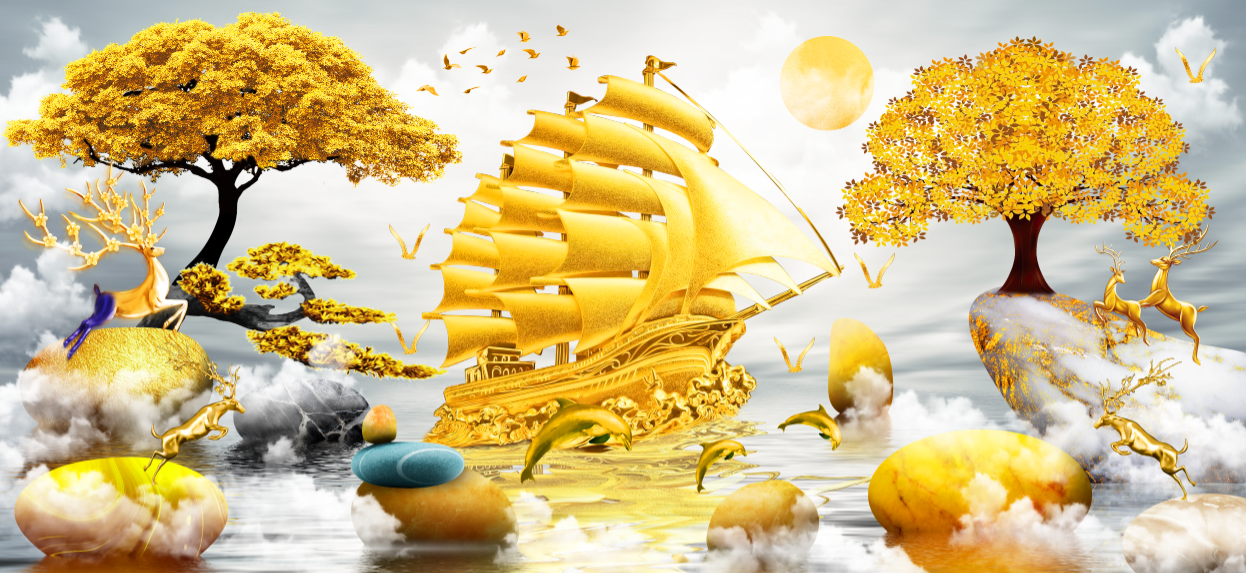 [Deal quà tặng] Tranh dán tường 3d thuận buồm xuôi gió