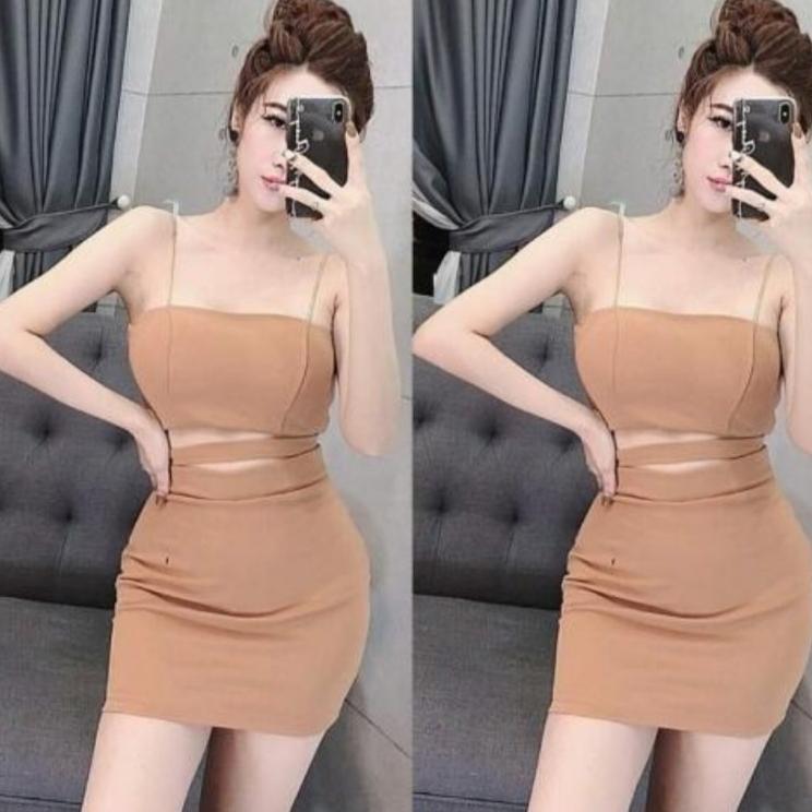đầm body 2 dây hở eo sexy