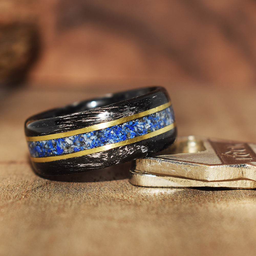nhẫn forget carbon nguyên khối cẩn đá lapis lazuli