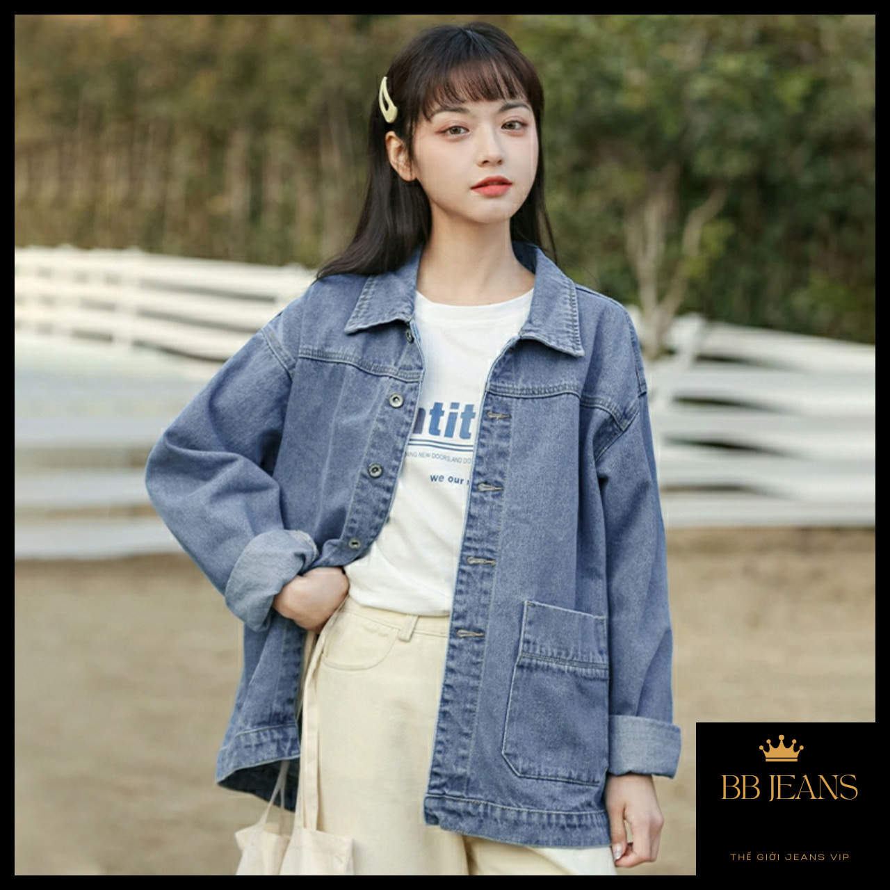 [HCM]Áo khoác jean nữ cao cấp xám nhạt chống nắng hàng shop Hongkong form duoi 58Kg