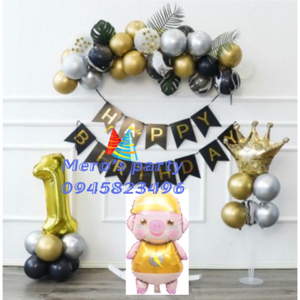 (Kèm trụ) Set trang trí sinh nhật heo