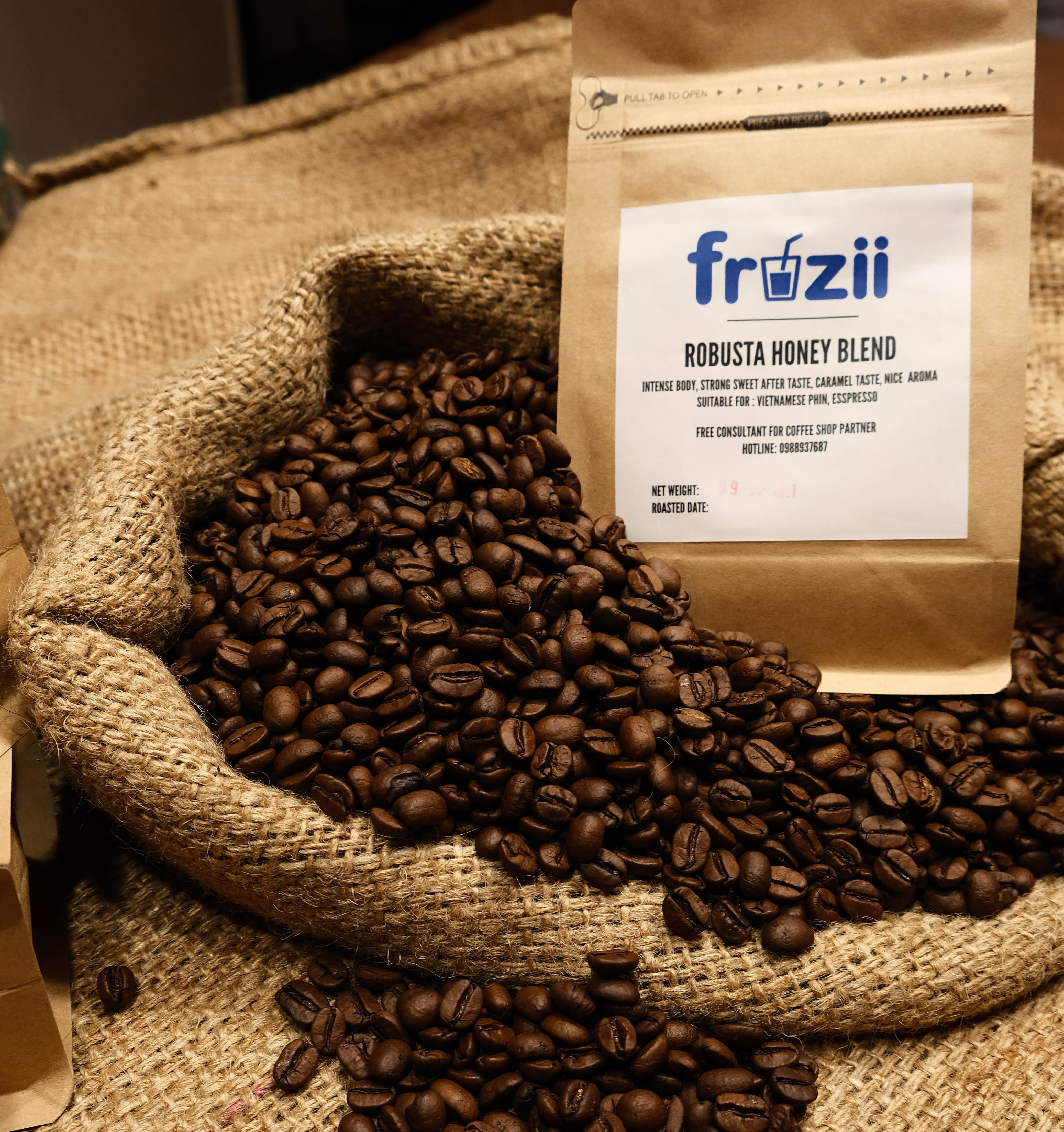 Cà phê hạt rang Robusta honey blend Arabica từ Fruzii