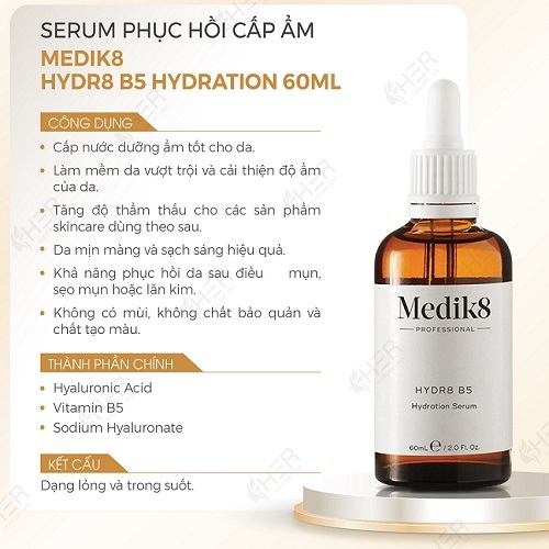 Medik8 Hydr8 B5 hydration serum essence moisturizing repair skin moisturizing water level 60ml-duocmyphamdran
